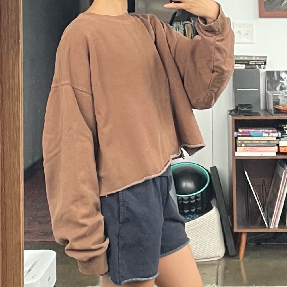 NOT AVAIL FOR PURCHASE John Galt Cropped Boxy Brown Oversized Sweatshirt